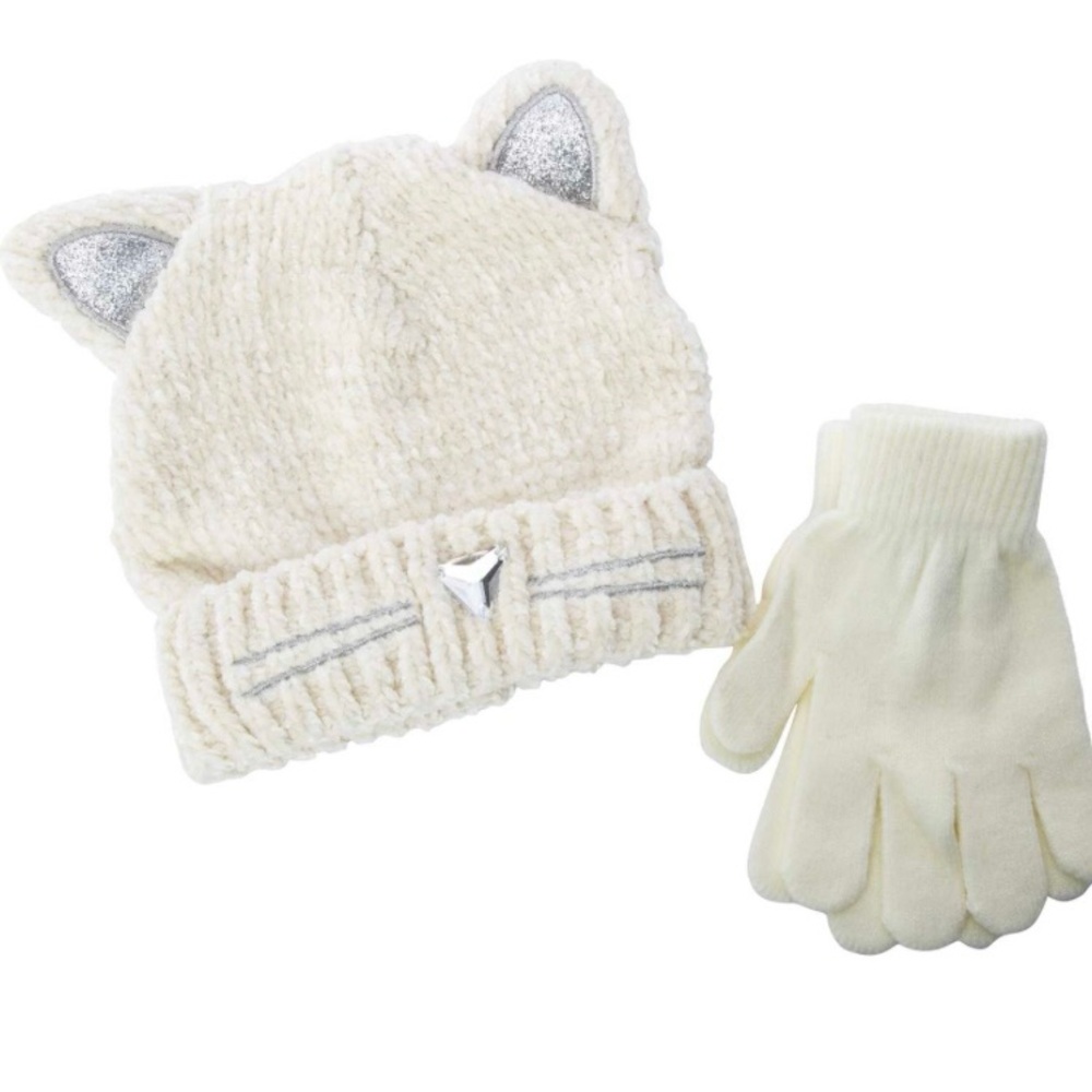 Kid's Chenille Animal Hat & Gloves Set - New